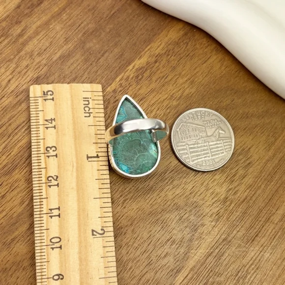 Malachite Chrysocolla Ring Size 8 1/4 8.25 Pure Sterling Silver 925 Southwest - Picture 9 of 9